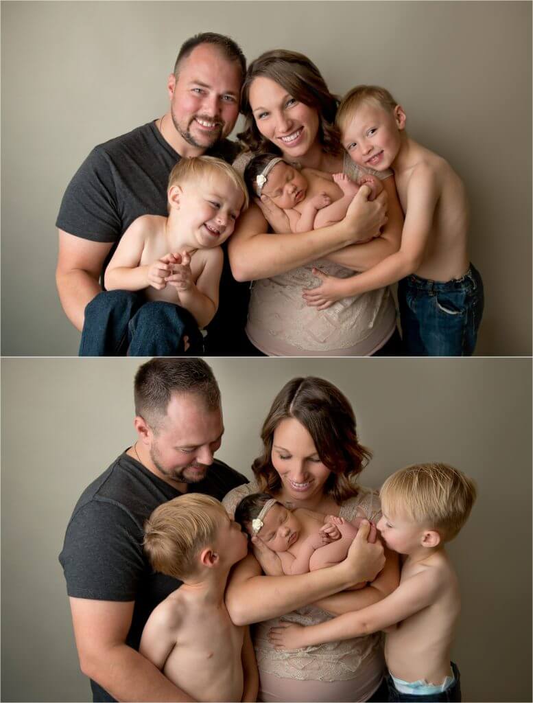 Angela Beransky Photography, San Diego newborn photographer, Newborn baby, Infant, baby photography, family posing, family with three kids, studio family image with three kids
