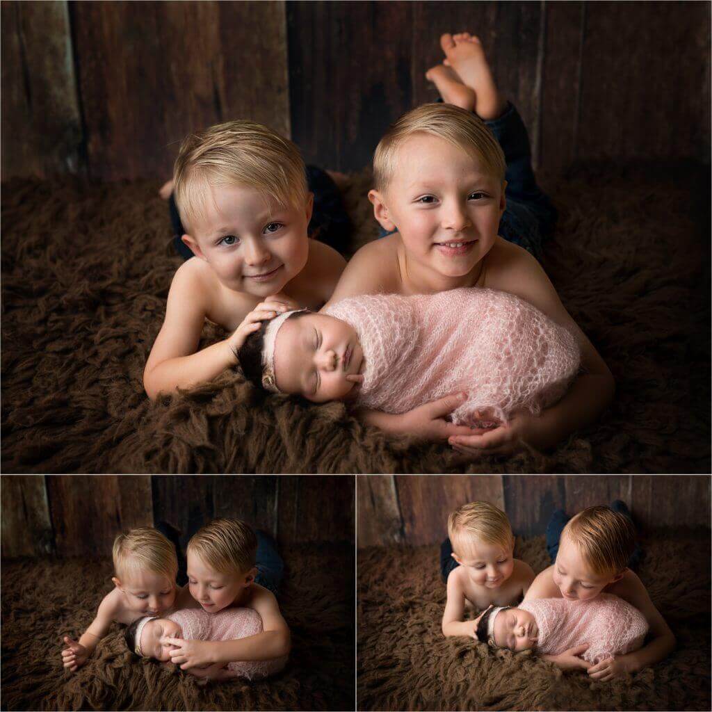 Angela Beransky Photography, San Diego newborn photographer, Newborn baby, Infant, baby photography, siblings with newborn, three kids, newborn with older siblings, baby wrapped in mohair wrap.