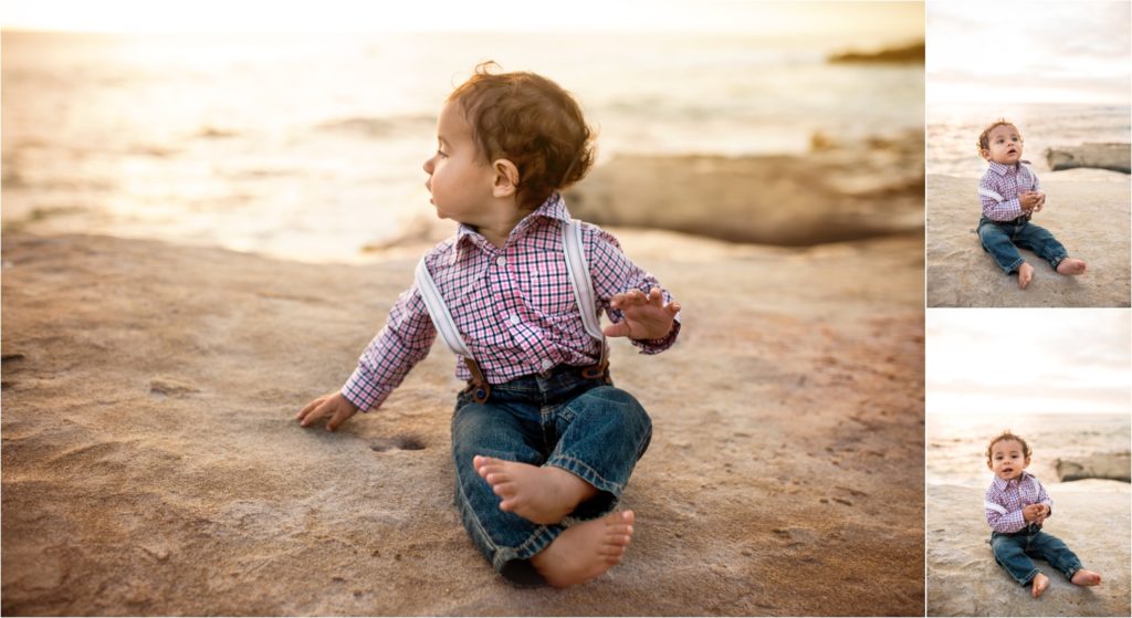 San Diego Family Photographer, Family Portraits San Diego, Windansea Beach, Wind and Sea beach, Family session with three kids. Baby boy. Little boy on the beach looking to the water
