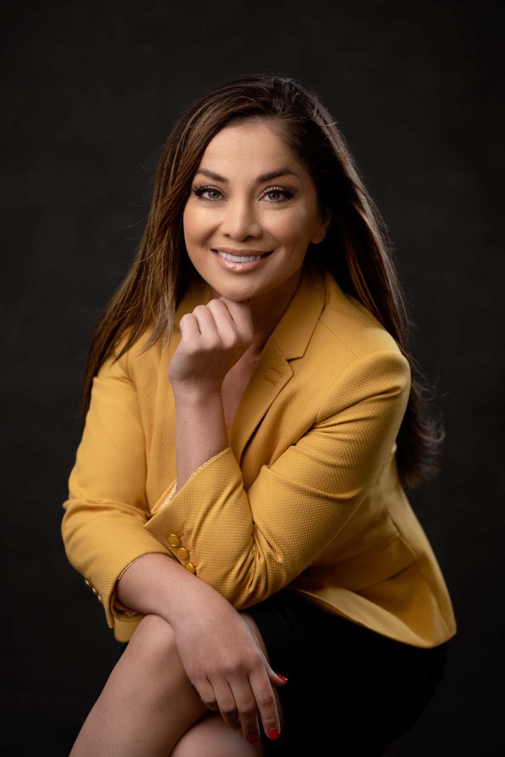 Headshot photographer San Diego, headshot woman in yellow jacket